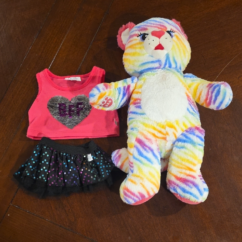 Build-A-Bear Rainbow Bear with Pink Outfit